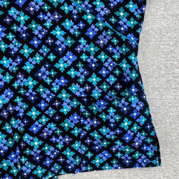 SB Scrubs Top Womens Small Black Blue Floral Short Sleeve Healthcare Nursing - Picture 7 of 12